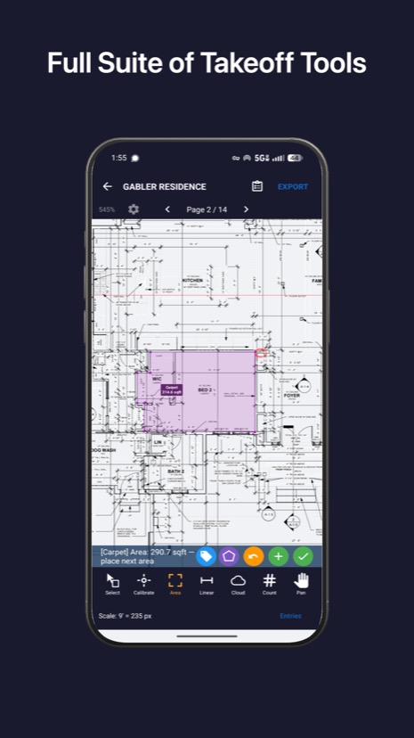 Takeoff area measurement