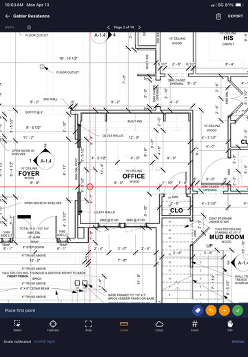 Taking linear measurements on a plan