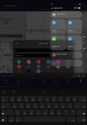Taking an area measurement and exporting results