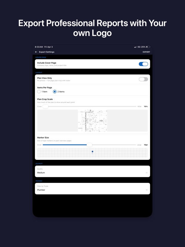 iPad export settings