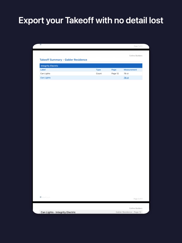 iPad takeoff summary