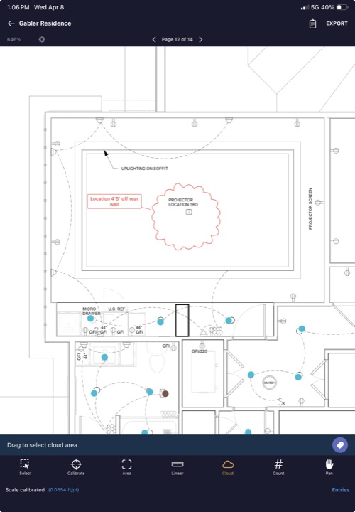 Plan view showing a revision cloud with annotation text inside