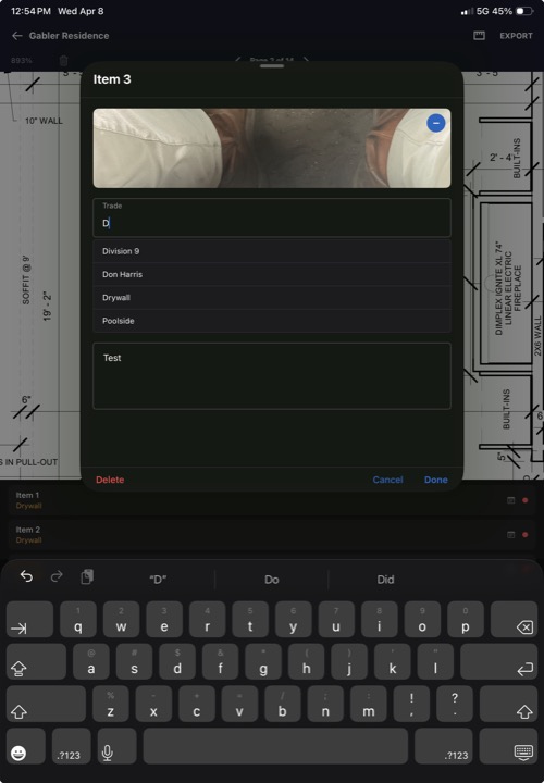 Trade autocomplete dropdown showing suggestions